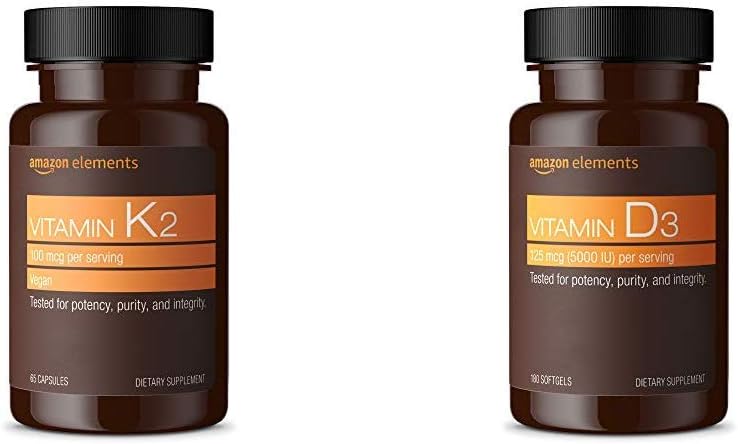 维生素K2(100 mcg,65 Capsules)和维生素D3(5000 IU,180 Softgels)