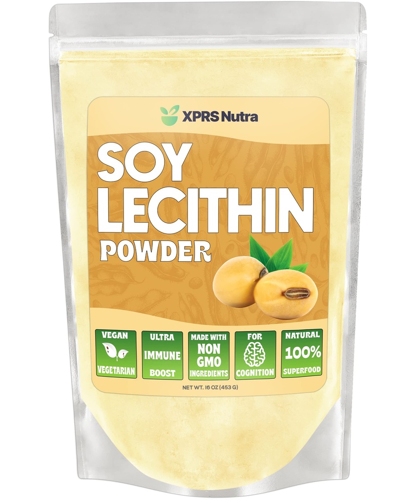 XPRS Nutra Soy Lecithin 食品级脂肪乳化剂 - 适合烹饪,烘焙和更多 - Vegan 友好的豆类 Lecithin 粉末烹饪援助(16 Ounce)