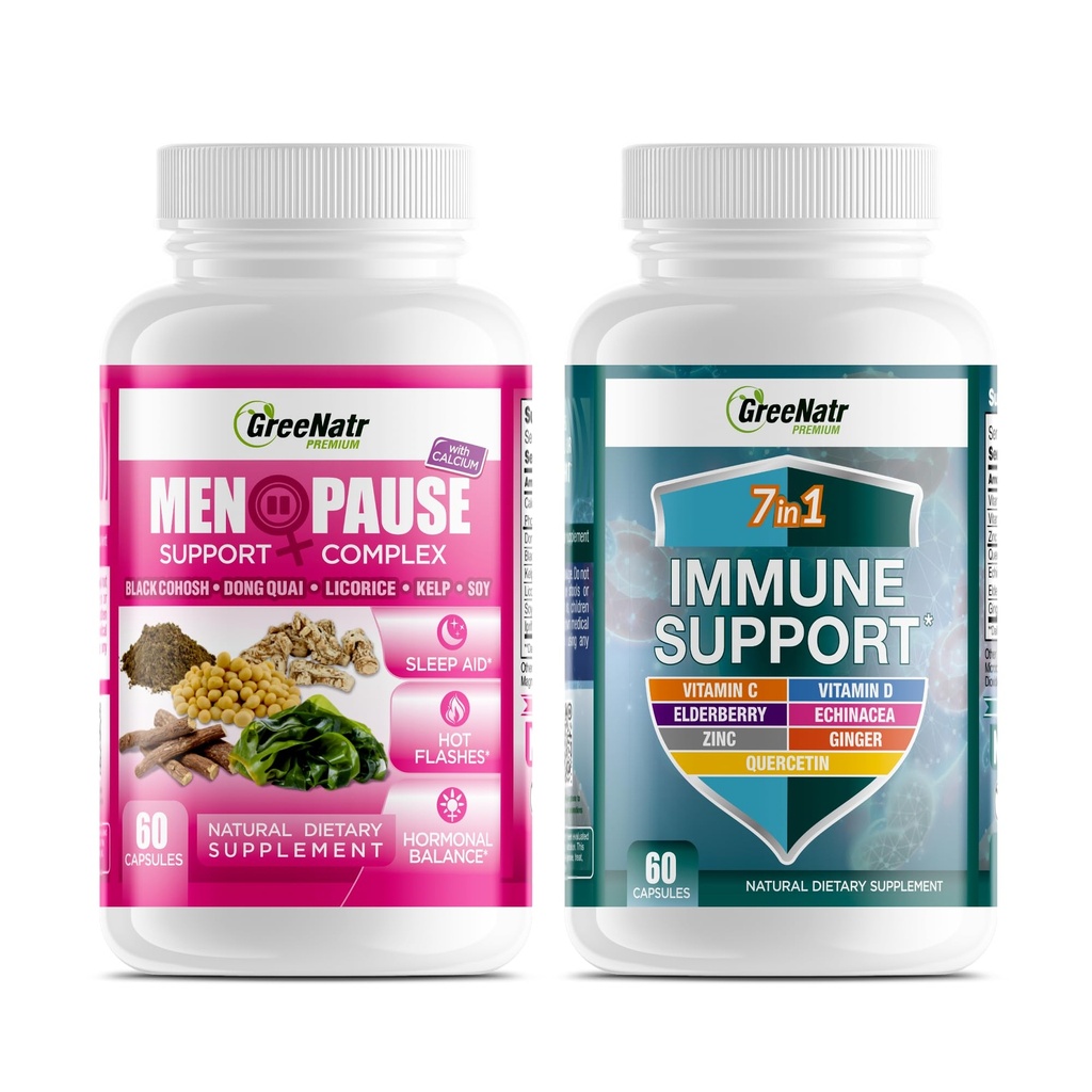 GreeNatr Herbal 更年期支持 热闪电、夜汗、Mood Swings 救济加1的7 in Immune支持 Quercetin、Echinacea、Sambucus 长老莓和姜汁