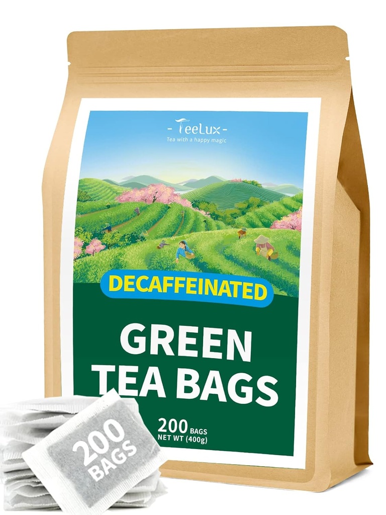 TeeLux 脱咖啡因绿色茶袋,纯脱咖啡因绿色茶,超级抗氧化剂,热和冰茶,200个
