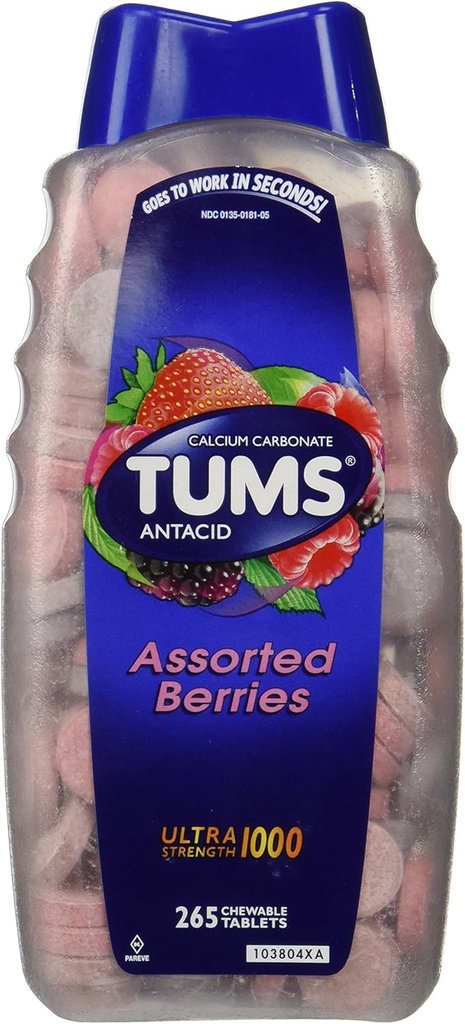 Tums Ultra Assorted Berries 265平板 - 最大强度的Antacid和钙补充剂