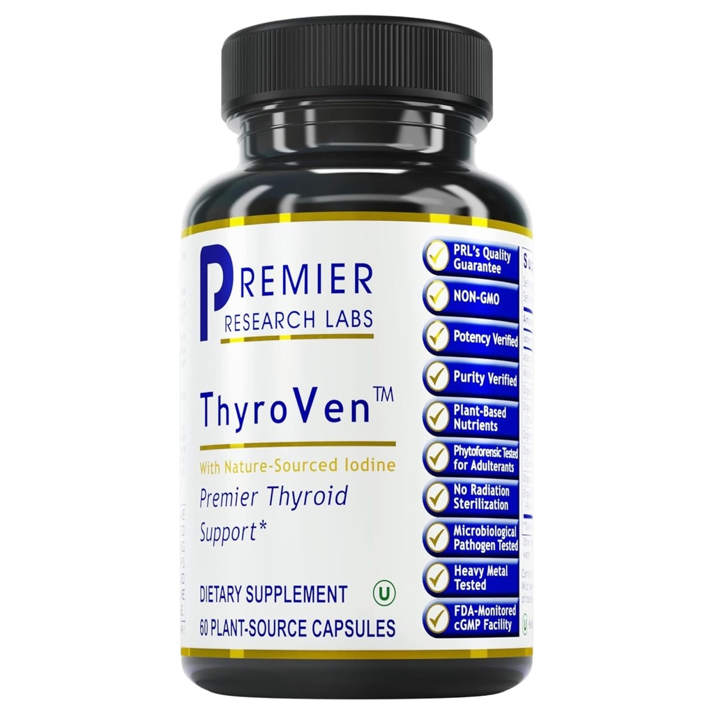 总理研究实验室 ThyroVen - 妇女甲状腺支持,男子甲状腺支持,甲状腺补充,天然来源碘的甲状腺支持综合体 - 60 Capsules