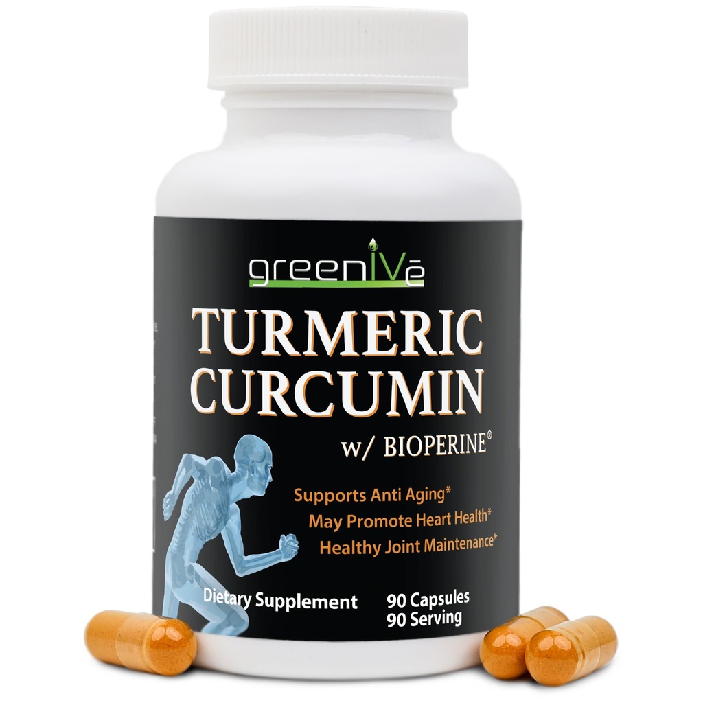 GreenIVe Turmeric Curcumin 与 BioPerine 90 Capsules 与 Curcumulin 46X 高级吸收