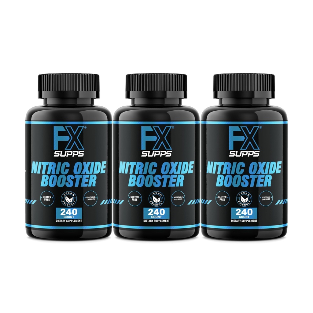 FXSUPS 氮氧化物助推器 - 氮氧化物预修补剂,配有L-Arginine和Beta Alanine用于能源、气质、肌肉泵、心脏健康和血液流动,240 Counter(3-Pack)