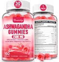 Ashwagandha Gummys for Men & Men: Ashwagandha Supplement Gummy Extra strong with Turmeric, Vitamin D3, L- Theanine, Magnesium - 填充 Gummys, 草莓火焰, Vegan, 非GMO