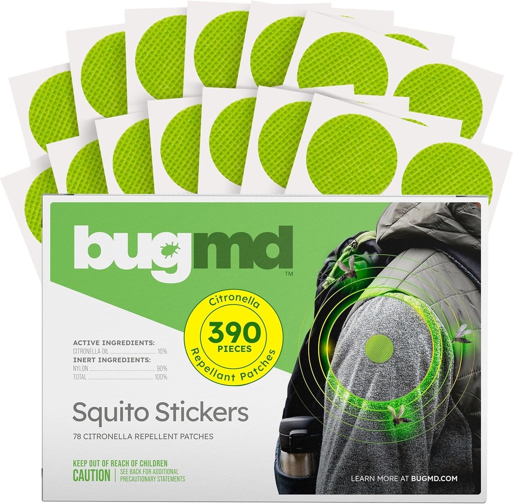 BugMD Squito贴纸 蚊子补丁贴纸 成人补丁贴纸(390个补丁) 安全有效的昆虫补丁 托德勒人、儿童、露营、海滩和户外必需品