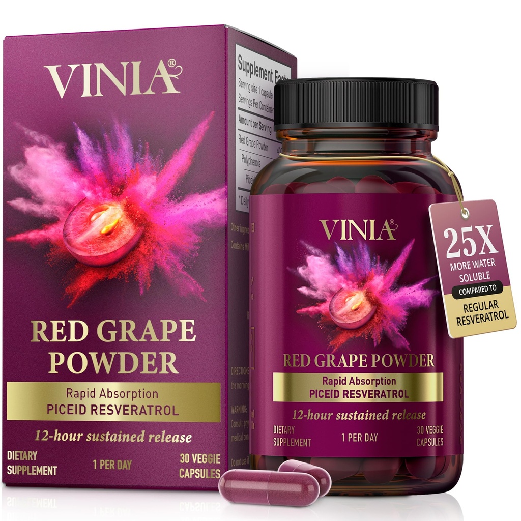 ViNIA 12Hour Long-Lasting Piceid Resveratrol 补编. 氮氧化物助推剂. 支持心脏健康,血流,靴氧超级食品粉,克托友好. Vegan & Non-GMO. 30天供应