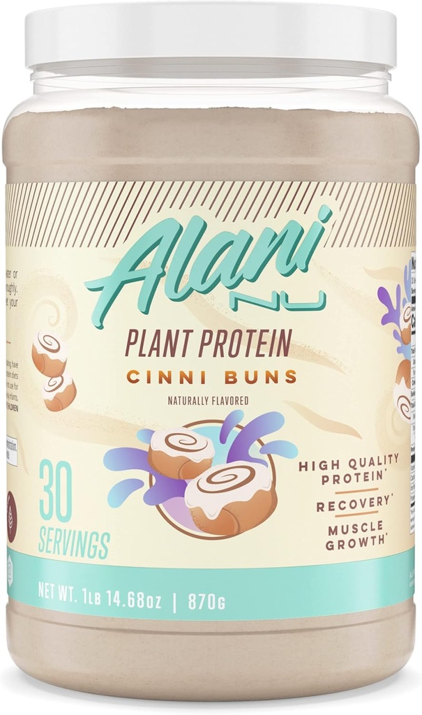 Alani Nu 植物蛋白蛋白粉 CINNIBUNS 18g Vegan 蛋白质 18g 食用替代粉 18g 食用替代粉 无糖 添加糖 低脂肪 低碳酸盐 乳品免费 豆质蛋白 溶液 30种服务