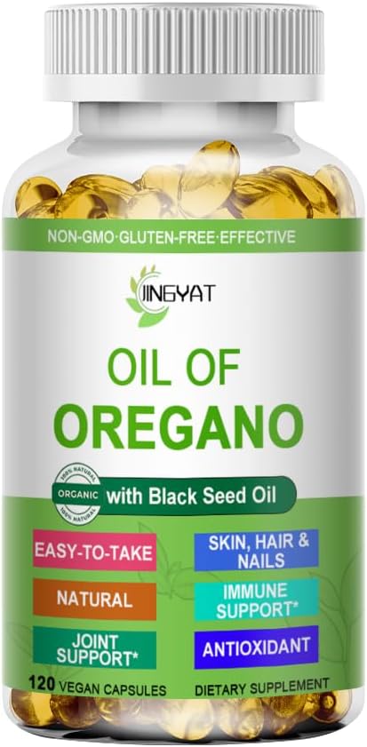 Oregano Softgels油、Oregano组织油、黑种子油用于支持消化健康季节草药、High Carvacrol & Thymoquino Oregano油、基于植物、非GMO、120