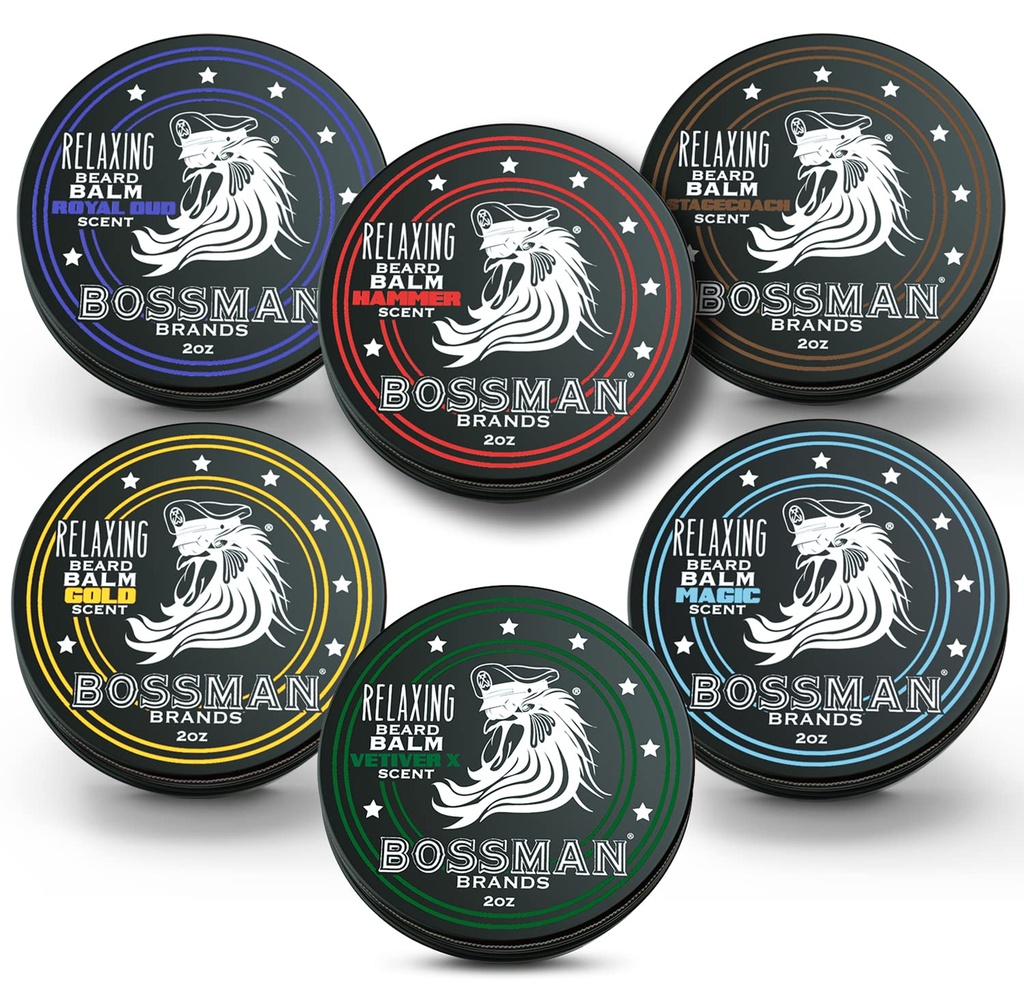 Bossman Beard Balm Variey Pack - 胡子修饰、成长和护理套件 - 柔软剂和摩斯丁香剂 - 全部6分