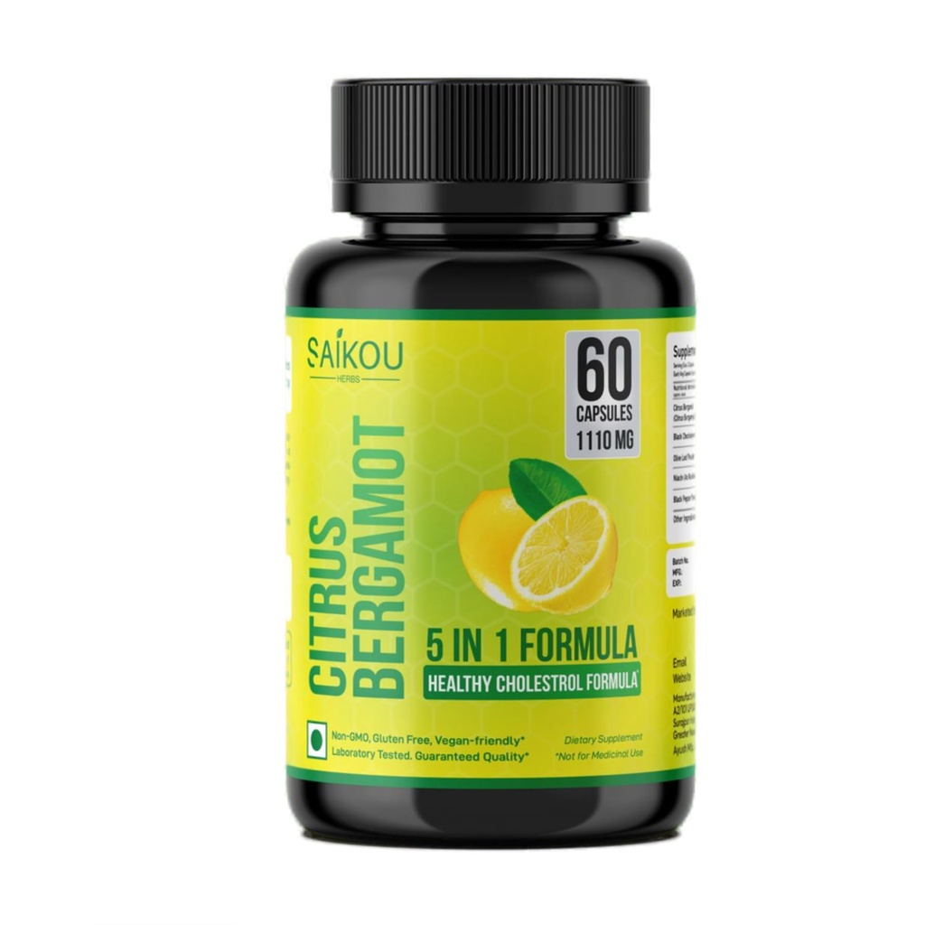 Citrus Bergamot 1110mg - 25:1 抽取 - 配有 Black Choke Berry, Niacin, Olive Leaf & Black Pepper 抽取 - Vegan - 60 Capsules的高潜力补充剂