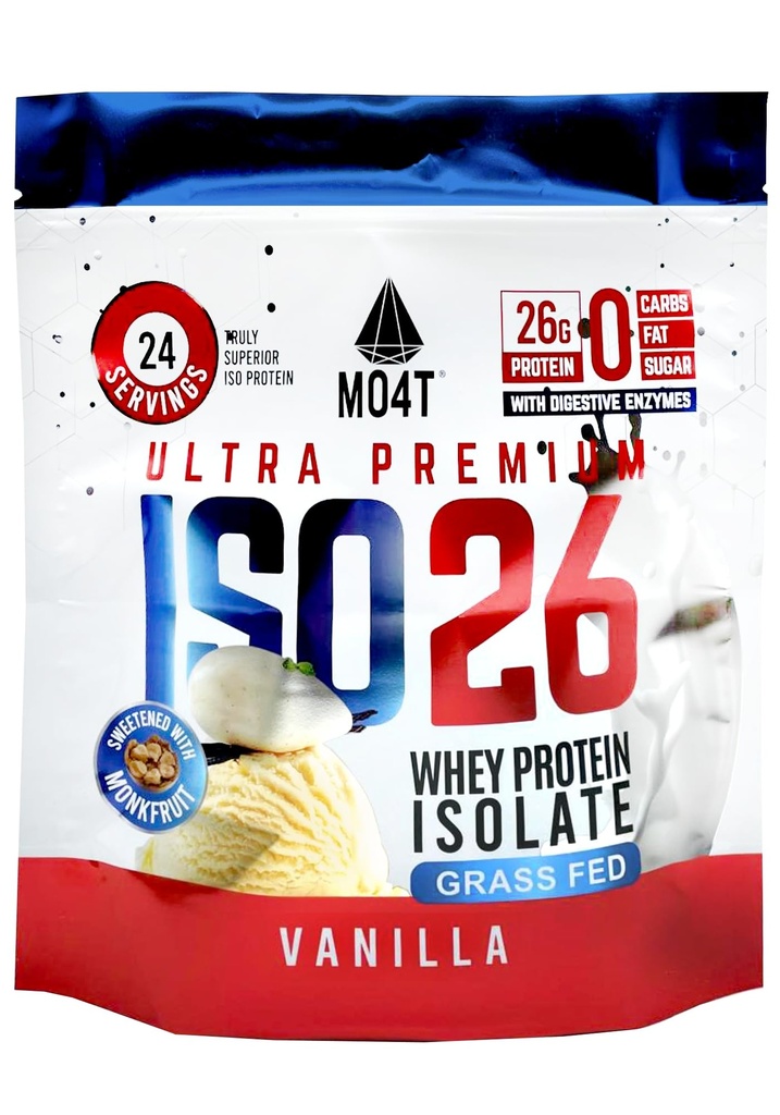 ISO26 Grass Fed Whey 蛋白质无人工甜剂隔离. 自然甜与和尚水果,1.6英镑,24种服务,牛奶巧克力(Iso 26 Pouch Vanilla)
