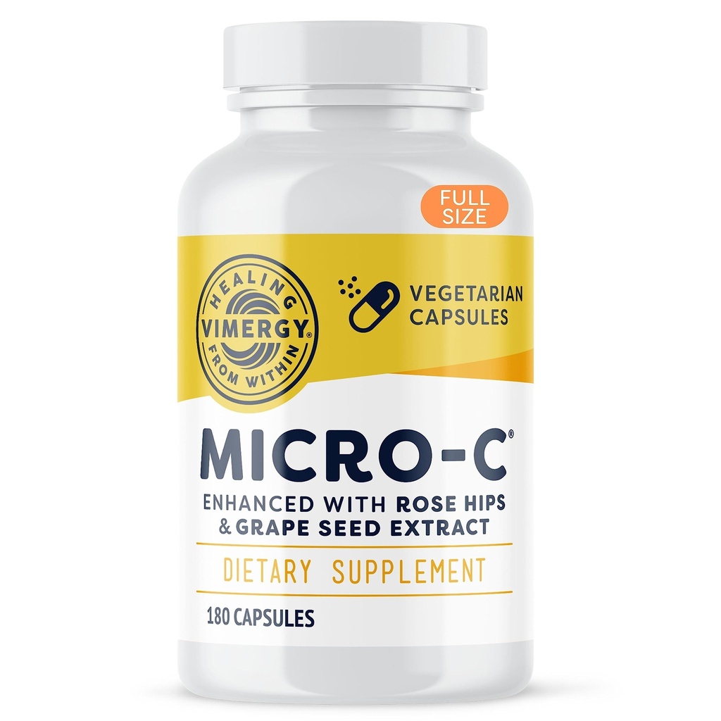 Vimergy Micro-C 维生素 C C Capsules – 每卡普尔500毫克,支持免疫健康*,促进凝血生产,支持健康骨*,Kosher, Vegan & Gluten-Free,常规尺寸180 Capsules