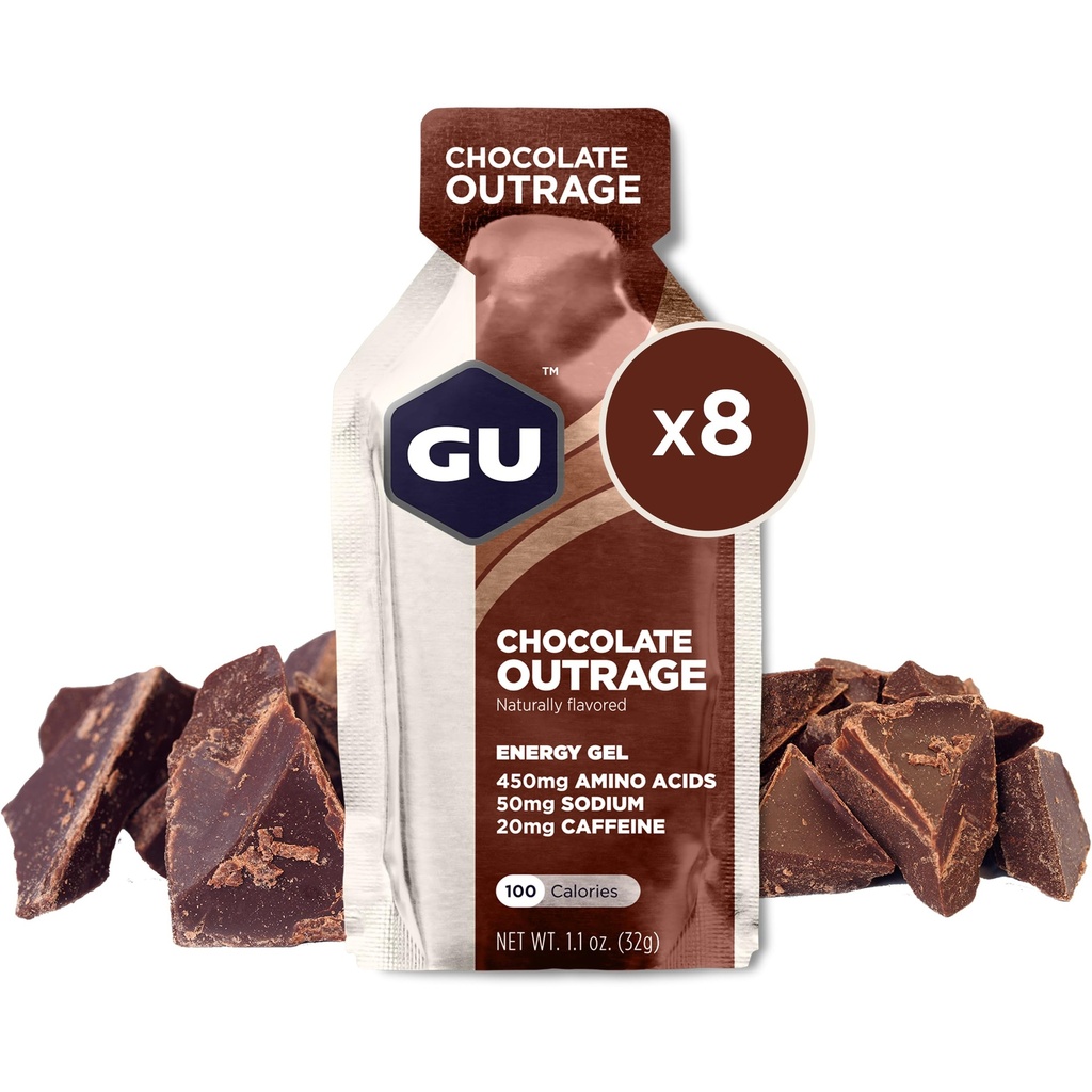 GU 能源 原生运动营养 能源 Gel, Vegan, Gluten-Free, 8Count Tri-Berry 和巧克力外燃 含氨基酸和电解质