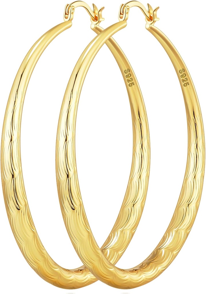 OOOPEL 925 Sterling Silver Hoop for Women Gold Hoop Earrings 假冒性钻石-胸膛设计 - 非塔里什大型 Hoop Earrings(30/40/50/60/70毫米)