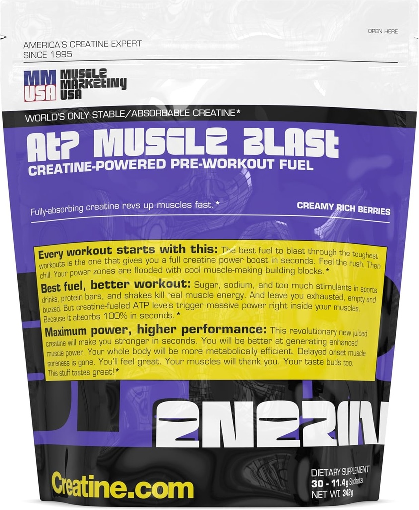 MMUSA ATP 肌肉爆炸:世界唯一稳定的凝油能源饮料. 即时摄受. 即刻推动强健健健健,耐力体育. 列车加固,恢复速度更快 30节,每节11.4g