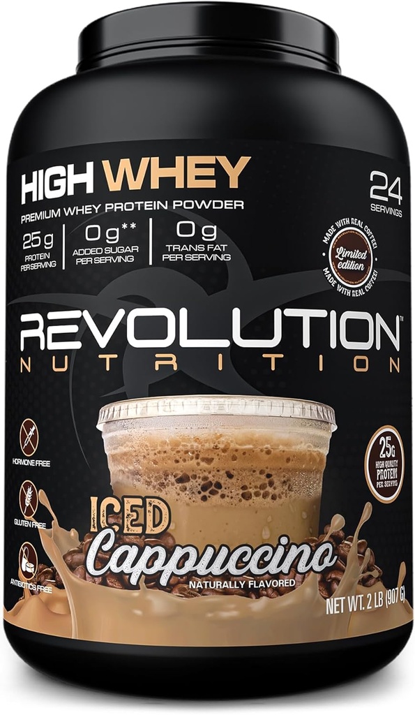 革命性营养,高惠,蛋白粉2LB,Whey Isolate,Gluten Free, Lean Muscle Mass for Men & Women, 25g of Protein Per Scoop, 908g, 24 services (Iced Cappuccino, 2 英镑)