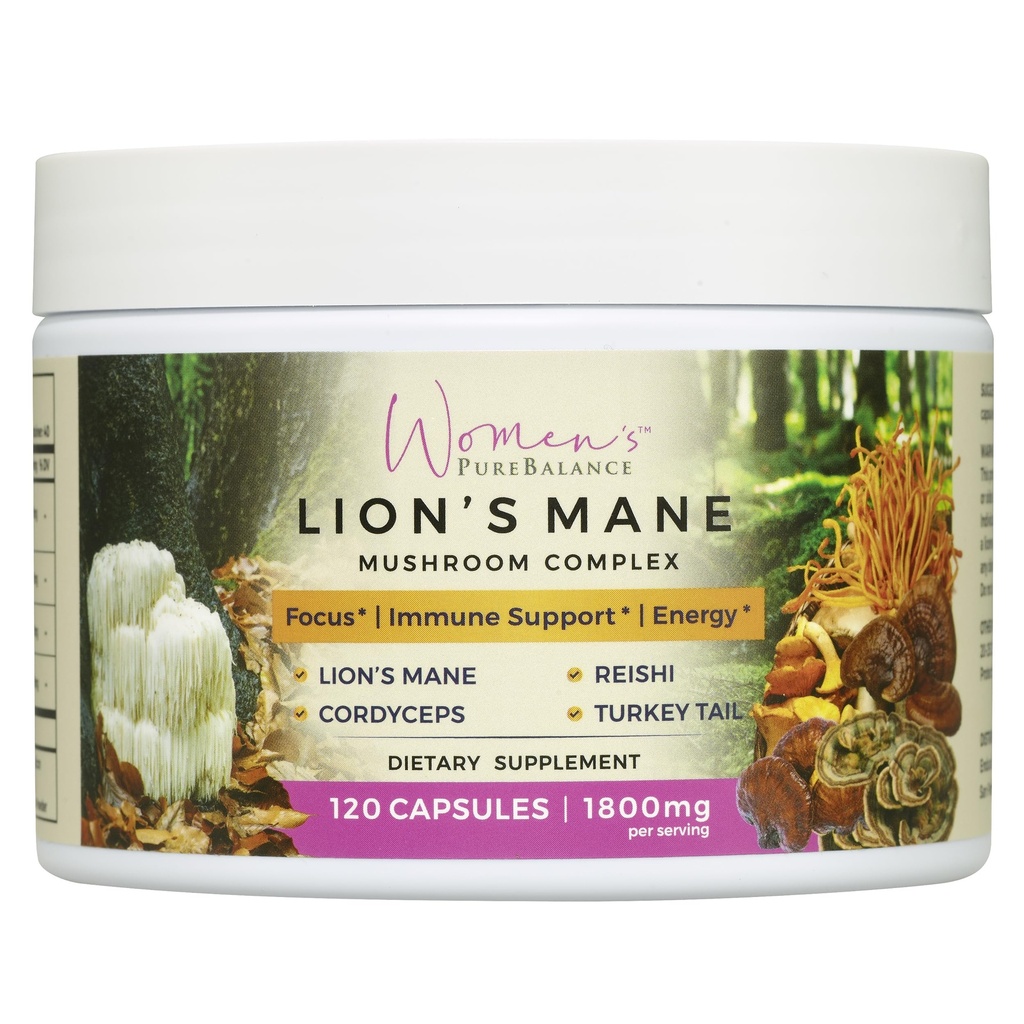 女性纯巴朗斯狮子的马恩蘑菇补充品,配有Reishi,Cordyceps,土耳其Tail – 记忆、焦点、自然能源、和免疫支持的大脑诺特罗比,非GMO(120 Capsules)