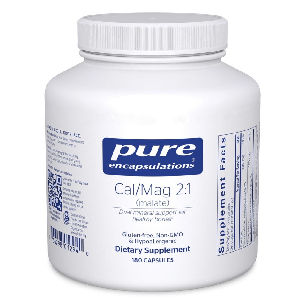 纯封装 Cal/Mag (Malate) 2:1 - 钙和镁 (Malate) - 骨质健康补充* - 最佳吸收 - Vegan & Gluten Free - 180 Capsules