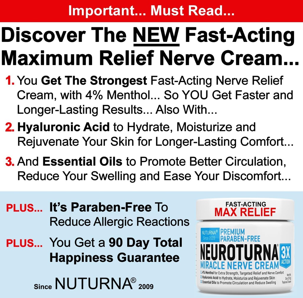 神经病的神经减肥凝血 - Premium Nerve Cream 3X 定向减肥和神经安慰行动 - 最大强度为4% Menthol, Arnica, MSM 脚手脚脚脚趾和背部 - 2 Oz