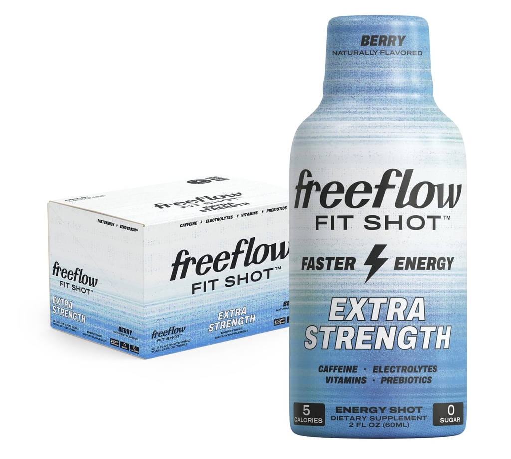 Freeflow Fit, Extrastrong Energy Shot, Berry (2 Ounce Shot, pack of 12) - 150mg of Cafeine Per Shot, 零卡路里,零糖能 Shot...