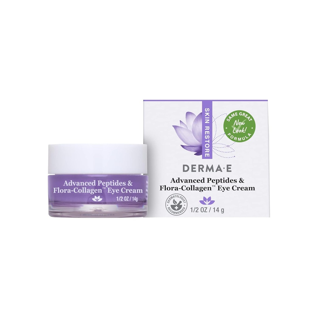Dema E 高级百合药和Vegan Flora-Collagen Eye Cream – 双动作Collagen Eye Cream 与百合物 – 在眼科治疗下加固和加水 – 所有天然摩擦剂 Cream, 0.5oz