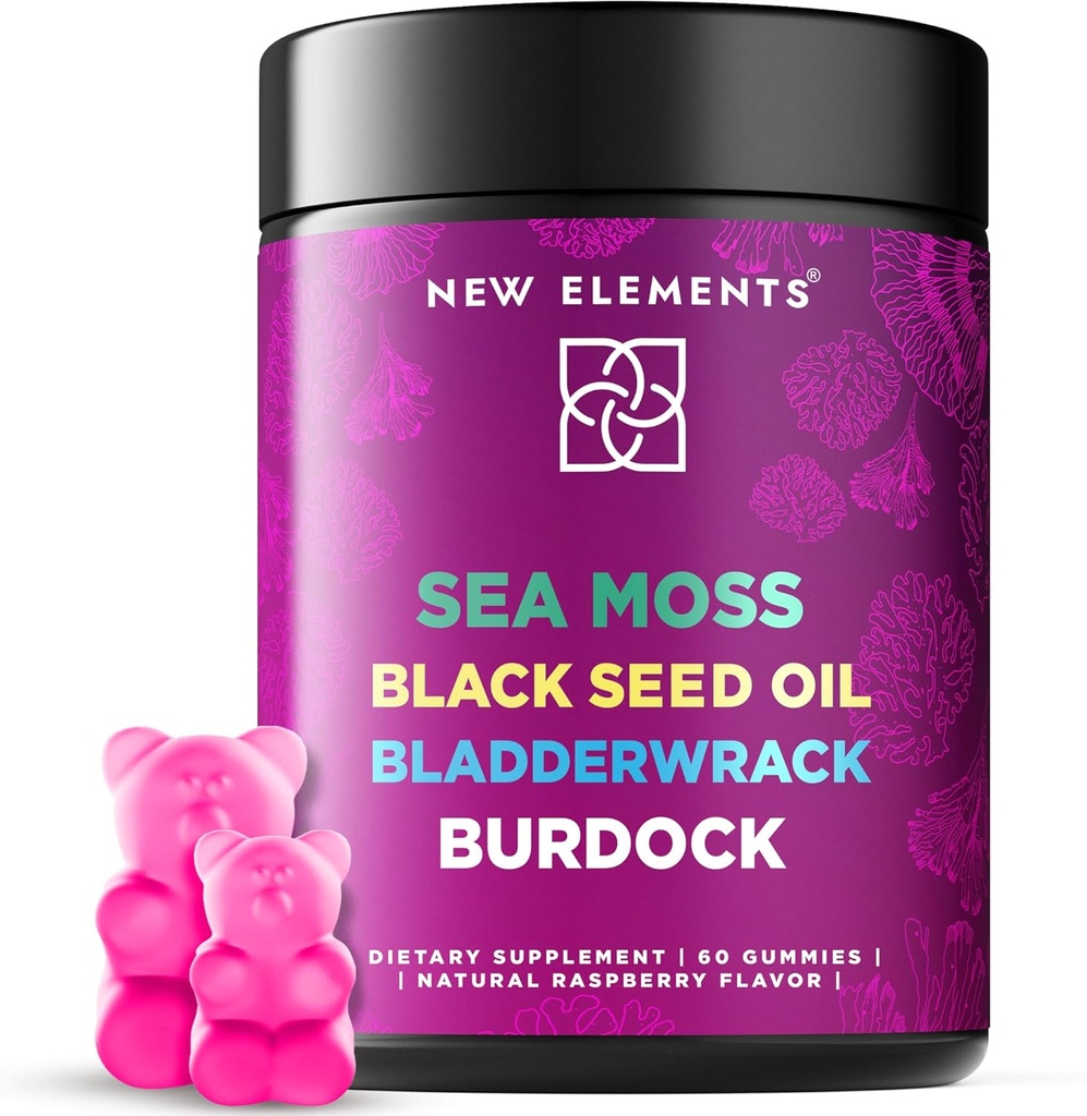 有机海摩斯猪笼草与黑种子油, Bladderwrack & Burdock Root – 爱尔兰海摩斯补充1000mg – 4 in 1 Advanced Formula 4X 更强 – Raspberry Flavor – | Vegan – | Non-GMO – | Gluten-free