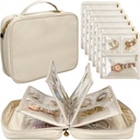 旅行珠宝组织者案,Jewelry Bags 珠宝存储簿 Binder 带有Clear Zipper Velvet 邮袋用于旅行,Earrings, Rings, Necklace, Bracelet(白色)