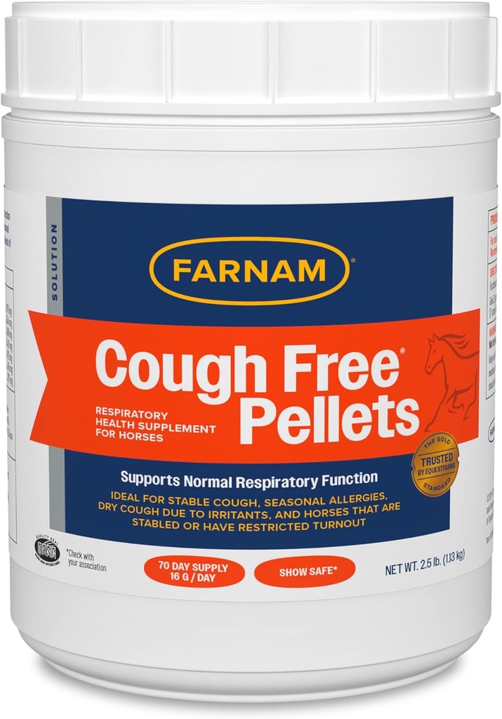 Farnam Cough Free Pellets 对马的呼吸卫生补充,为有季节性过敏或稳定咳嗽的马提供呼吸支持,2.5磅,70天供应