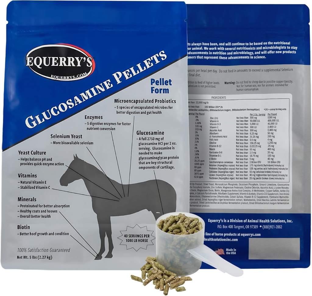 Equery's Glucosamine Pellets - 联合支持马匹与亲生药物,消化酶,维生素和矿物 - 在美国制造.