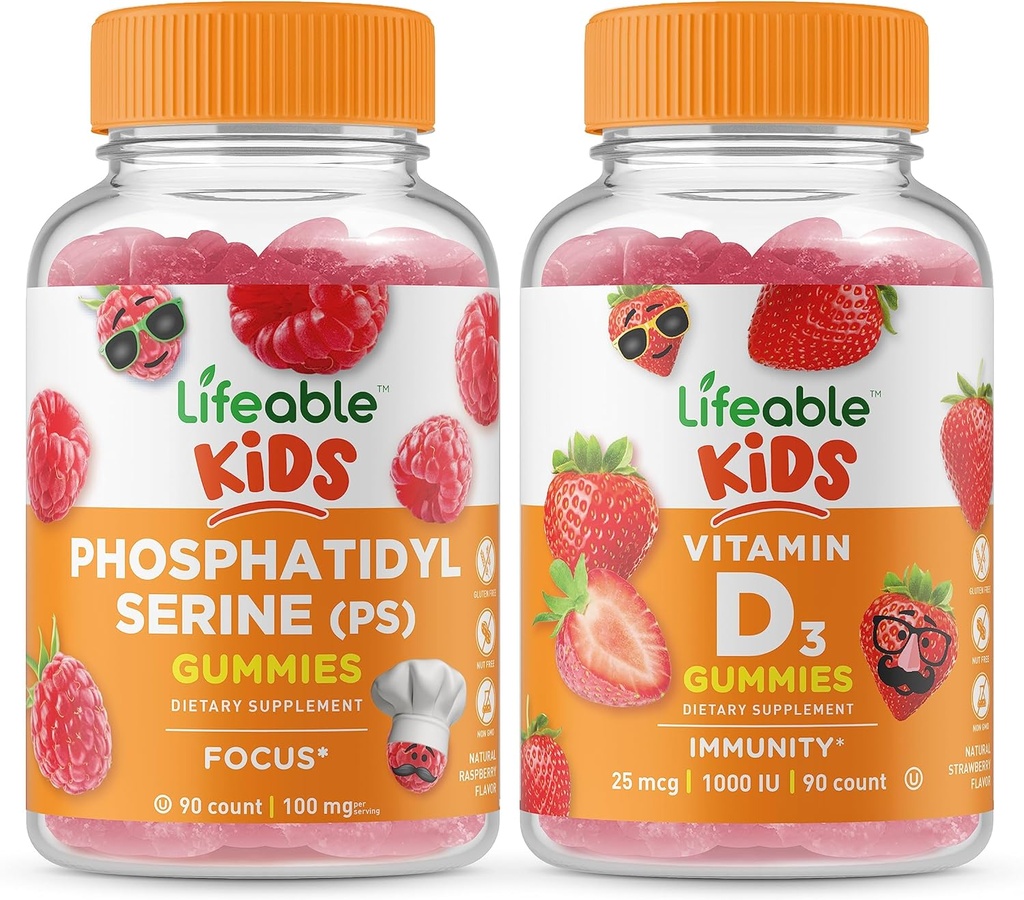 活生生的磷酸 Ph(PS) 儿童+维生素D 儿童,Gummys Bundle - 大品尝,维生素补充,Gluten Free, GMO Free, Chewwable Gummy