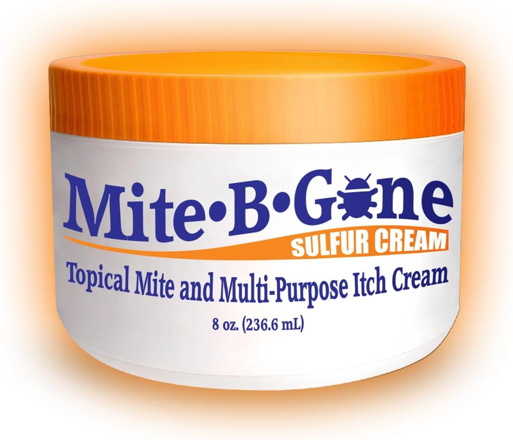Mite-B-Gone Mite Cream & Bite Relief - 10% Natural Blend Sulfur Cream for Multiple Bites, Redness, ITCHING, & Iritation 儿童与成年人的安全 QQ快速且有效的所有皮肤类型 8 oz