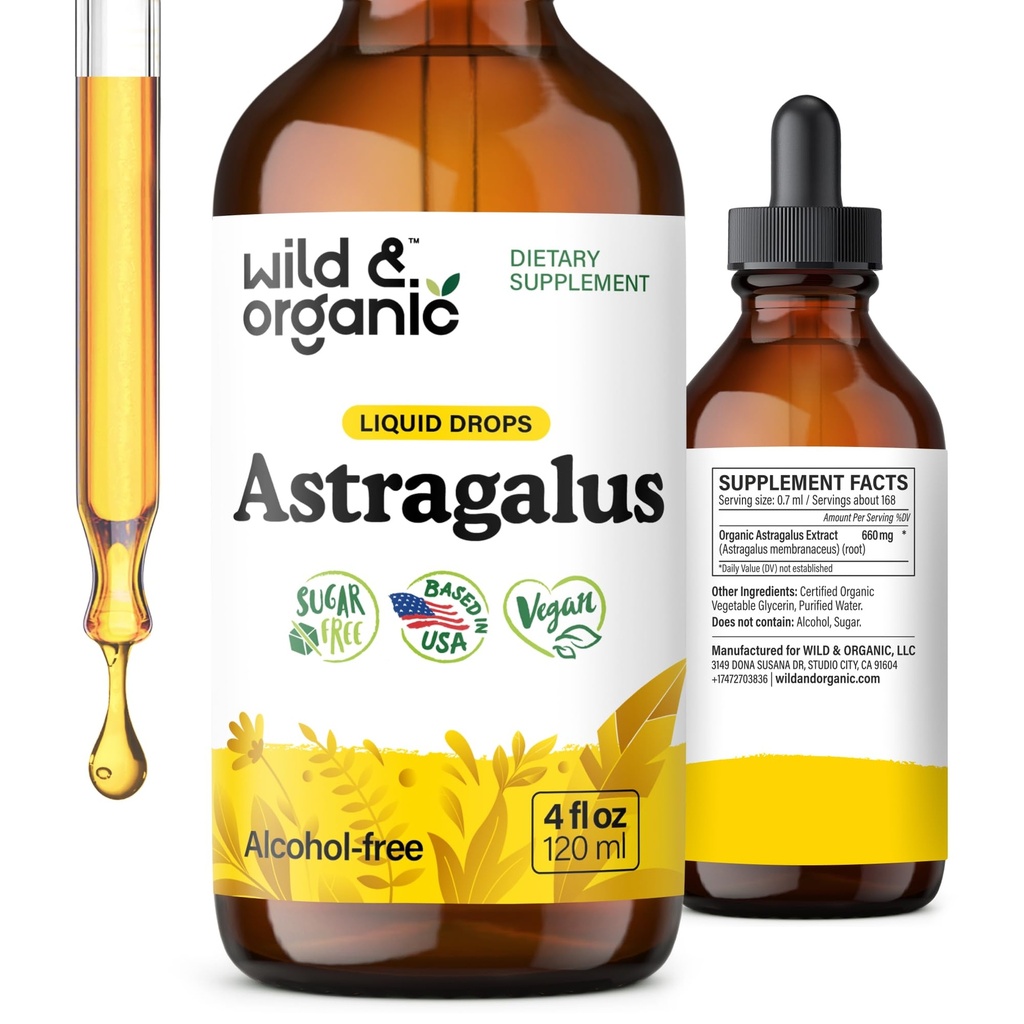 野生和有机Astragalus Tincture - Immune Support W/Astragalus 根提取 - Vegan Tincture for unition - 糖和无酒精滴 - 4 fl oz