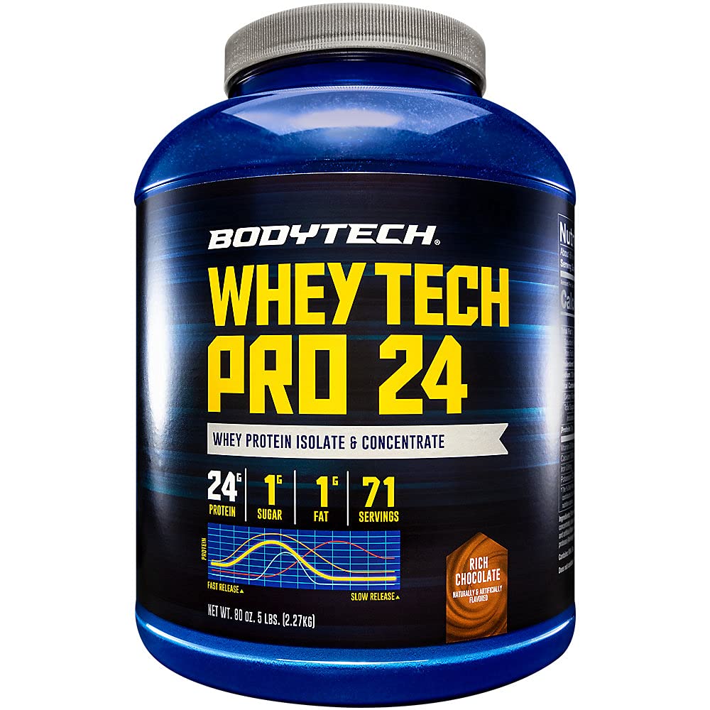 APDITECH Whey Tech Pro24 蛋白粉 -- -- 富含巧克力促进肌肉生长和复苏的火焰,为最佳健身和性能提供24克蛋白质(5磅/71枚)