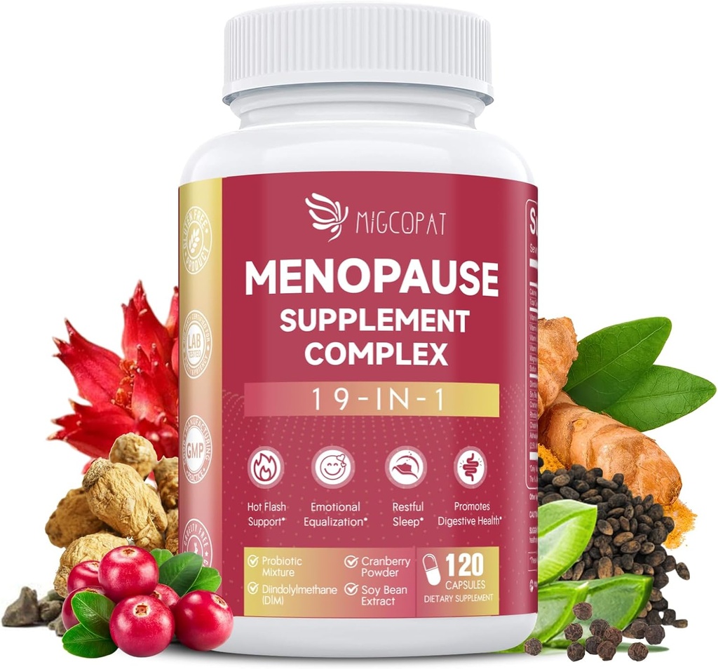 妇女更年期补编,10亿CFU Probiotic,19-in-1 Multivitamin & Ashwagandha 提取,DIM,激素平衡,支持热闪光,夜汗,Mood,SleepQQVegan,120 Capsules