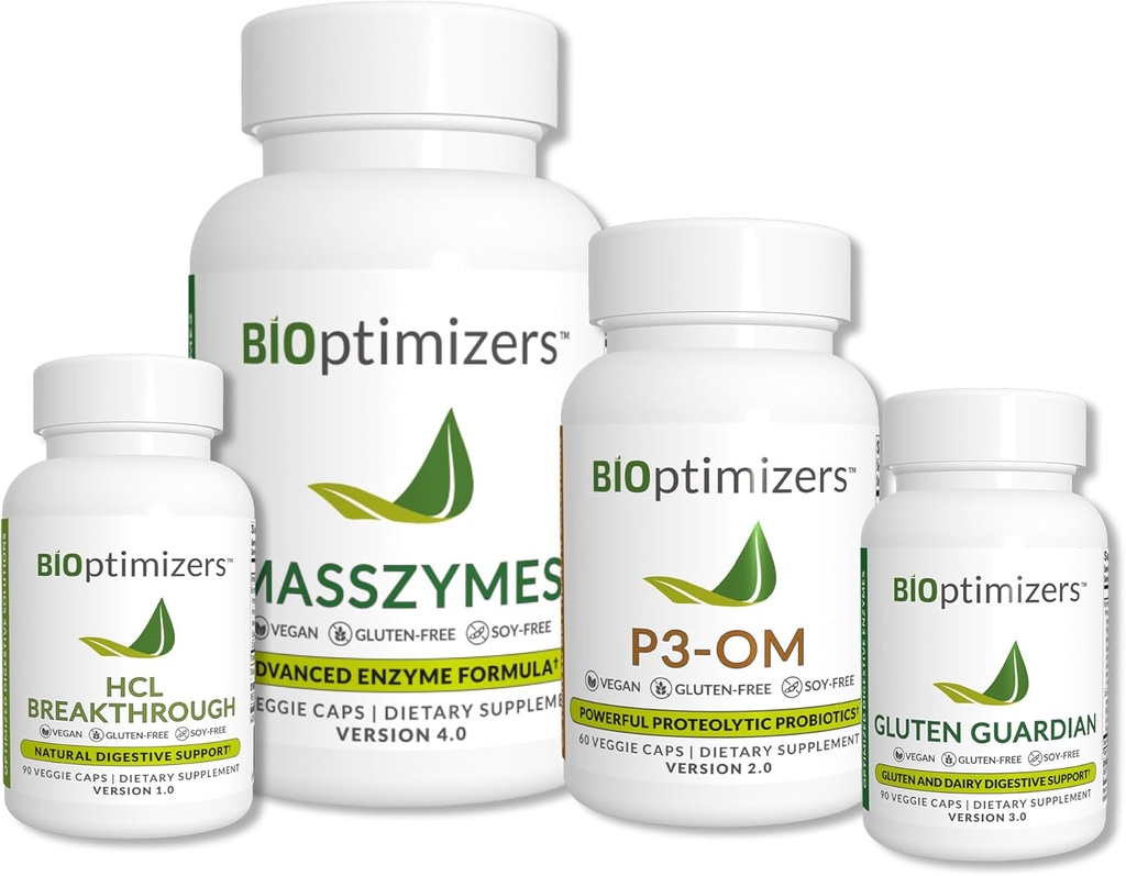 BiOptimers - 基本消化酶包 - P3-OM - Gluten Guardian - MassZymes - HCL 突破 - 博士 - 360 Capsules