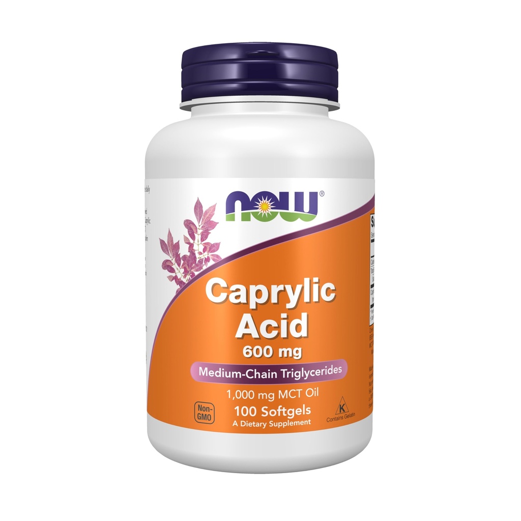 Now 食品补充剂,Caprylic Acid 600 mg, MCT(中天三聚氰化物), 100 软胶