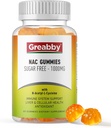 NAC Gummys无糖,N乙酰Cysteine NAC补充1000mg用于抗氧化剂,肺和肝健康,免疫支持,Vegen Orange Flavor,60ct