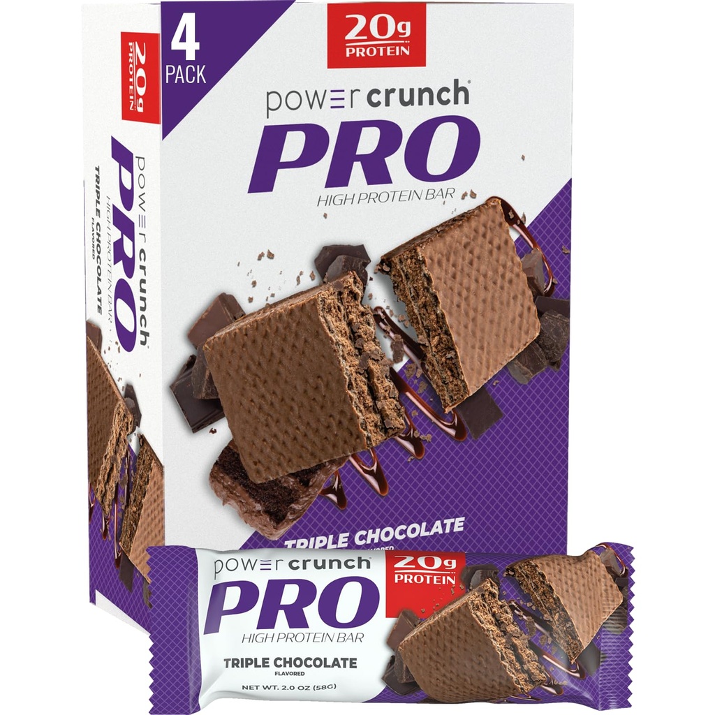 Power Crunch Pro 蛋白质 Wafer Bars, 高蛋白质小吃, 美味味, 三份巧克力, 2.0 Ounce (4 Counts)