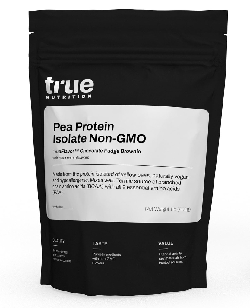 真正的营养 Pea蛋白 蛋白粉 隔离 - 25g Non-GMO Vegan 蛋白粉 / 服务 - 低卡布,低脂肪,高Leucine - Gluten Free,乳品自由,大豆自由 - 巧克力 Fudge Brownie - 1LB