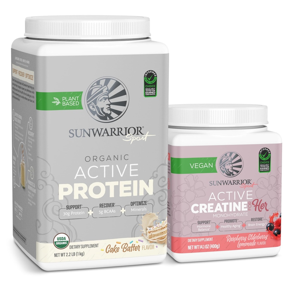 Sunwarrior Vegan蛋白蛋白粉 USDA 有机 | 20 服务 蛋糕 蝙蝠火焰 和 Creatine 单水合物 der der 50 服务 蓝莓柠檬汁 火焰