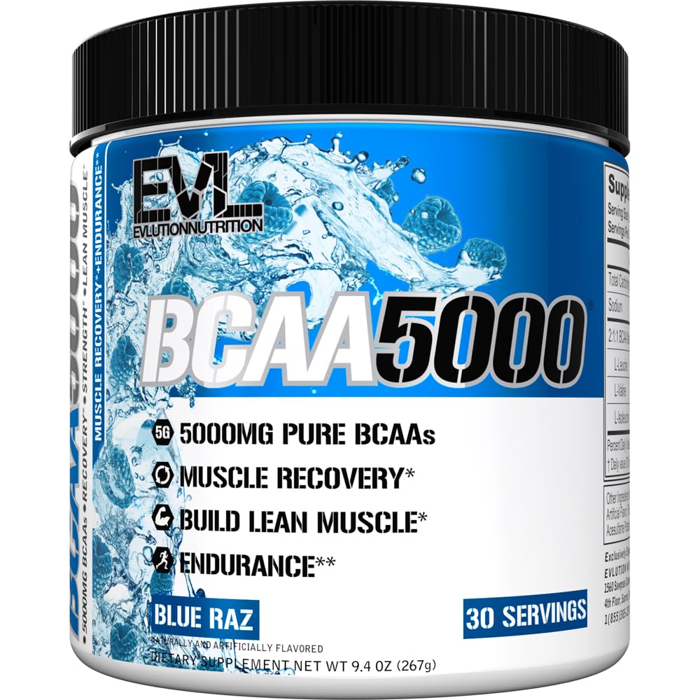 Evlution EVL BCAAs 氨基酸粉 - 氨基酸粉 - 氨基酸粉 - 氨基酸粉后回收饮料和兴奋剂自由 前置工作能源 - 5g 分支链 氨基酸对男性的补充 - 蓝色 Raz