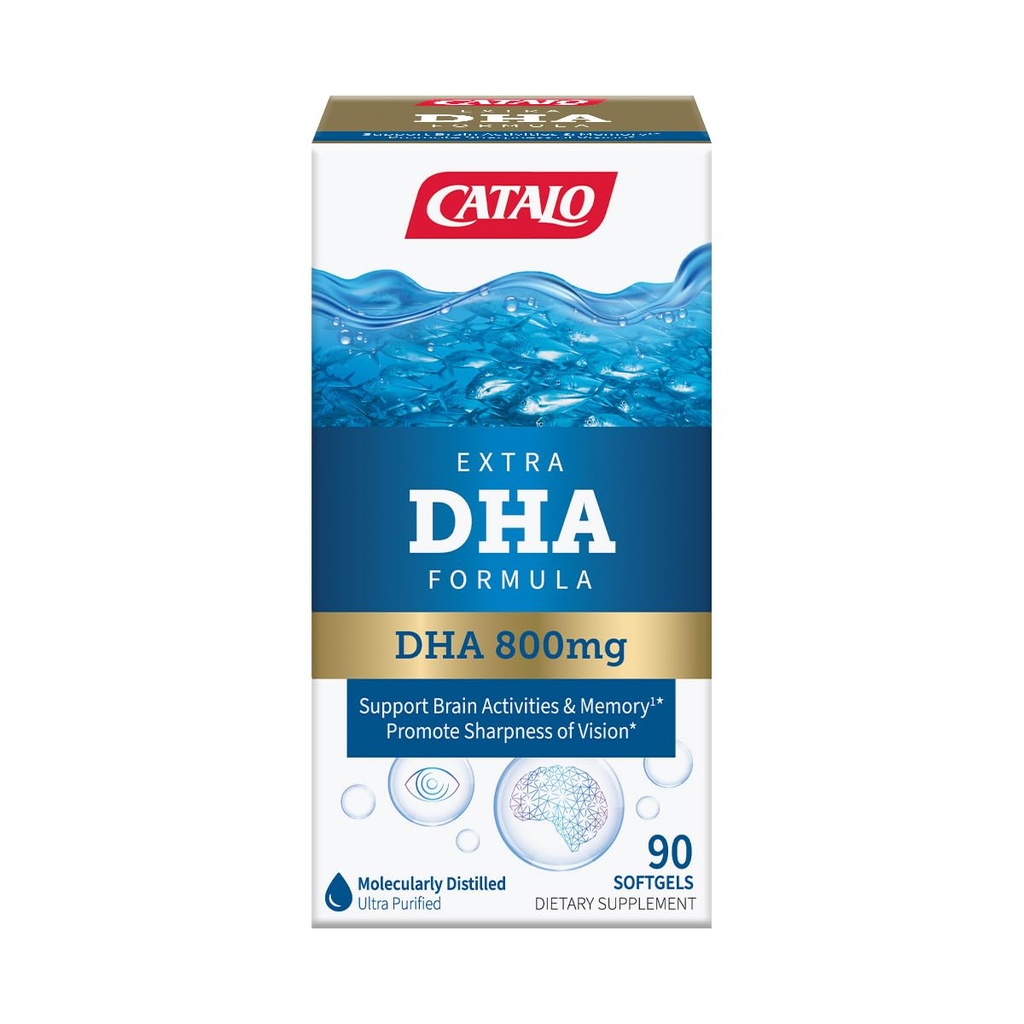 CATALO Extra DHA 公式,每架800mg DHA , 海洋鱼油软胶与天然柠檬火焰, 高级分子蒸馏, 易吞, 无人工颜色和防腐剂 90 软胶