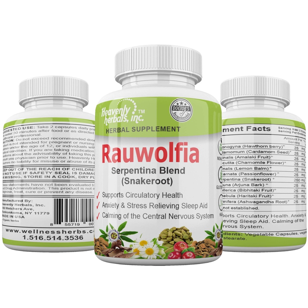 Rauwolfia Serpentina Blend (Snakeroot),每服务1000mg - 有机草药补充剂 - Ayurvedic Herb & 自然补救 - 支持循环卫生,心血管卫生援助 - 60 Ct.