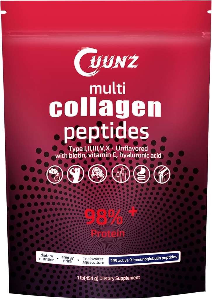 多烯丙基蛋白粉 - 类型I,II,III,V,X有生物素,Hyaluronic酸,维生素C - 无味的Collagen Peptides 补充剂(多烯丙基Peptides 1lb)