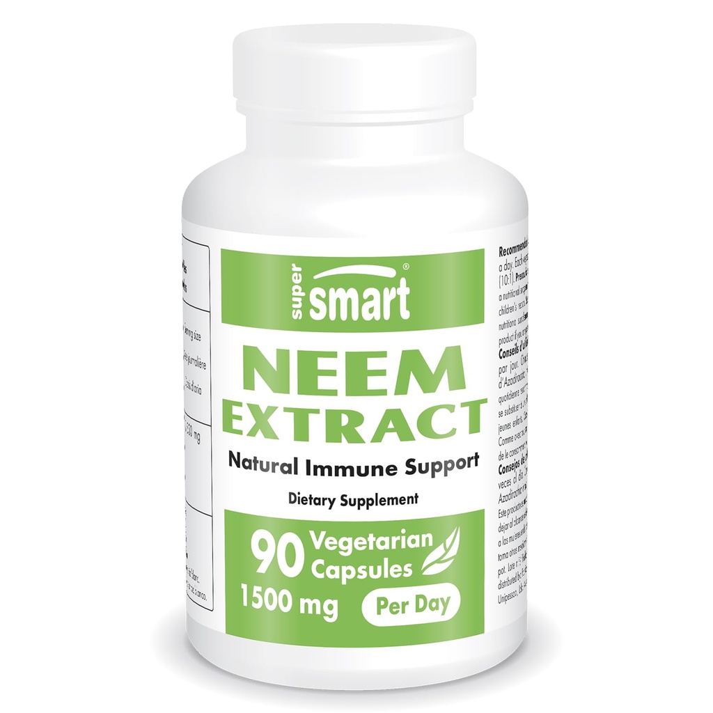 Supersmart - Neem extract 1500mg/日 - Azadirachta Indicae 石油提取 - Neem 补充 QQ Non-GMO & Gluten Free - 90 Vegetarian Capsules
