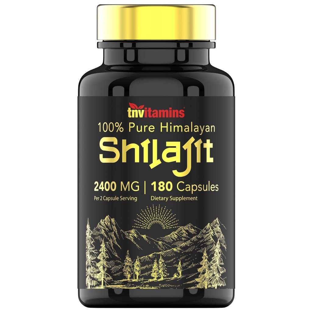 Tnvitamins Shilajit Capsules 2400 MG - 180 Capsules 100% 纯喜马拉雅 Shilajit Capsules for Men & Women | Shilajit Resin 补充 | 3个月供应! | 非GMO, Gluten-Free