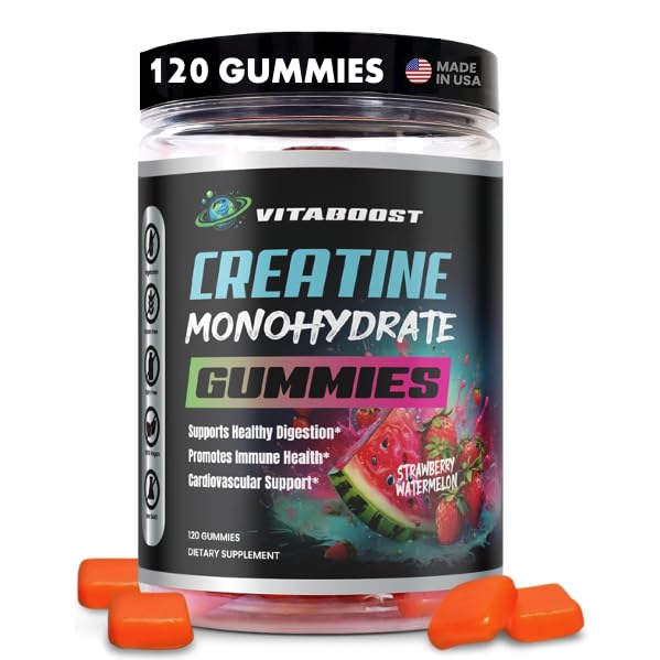 Creatine Gummys 5g- 天然Creatine Monohydrate for Men and Women – 美味草莓西瓜Flavor-Boost 力量,能量和肌肉生长 - Vegan Pre Worout Gummys - 美国制造
