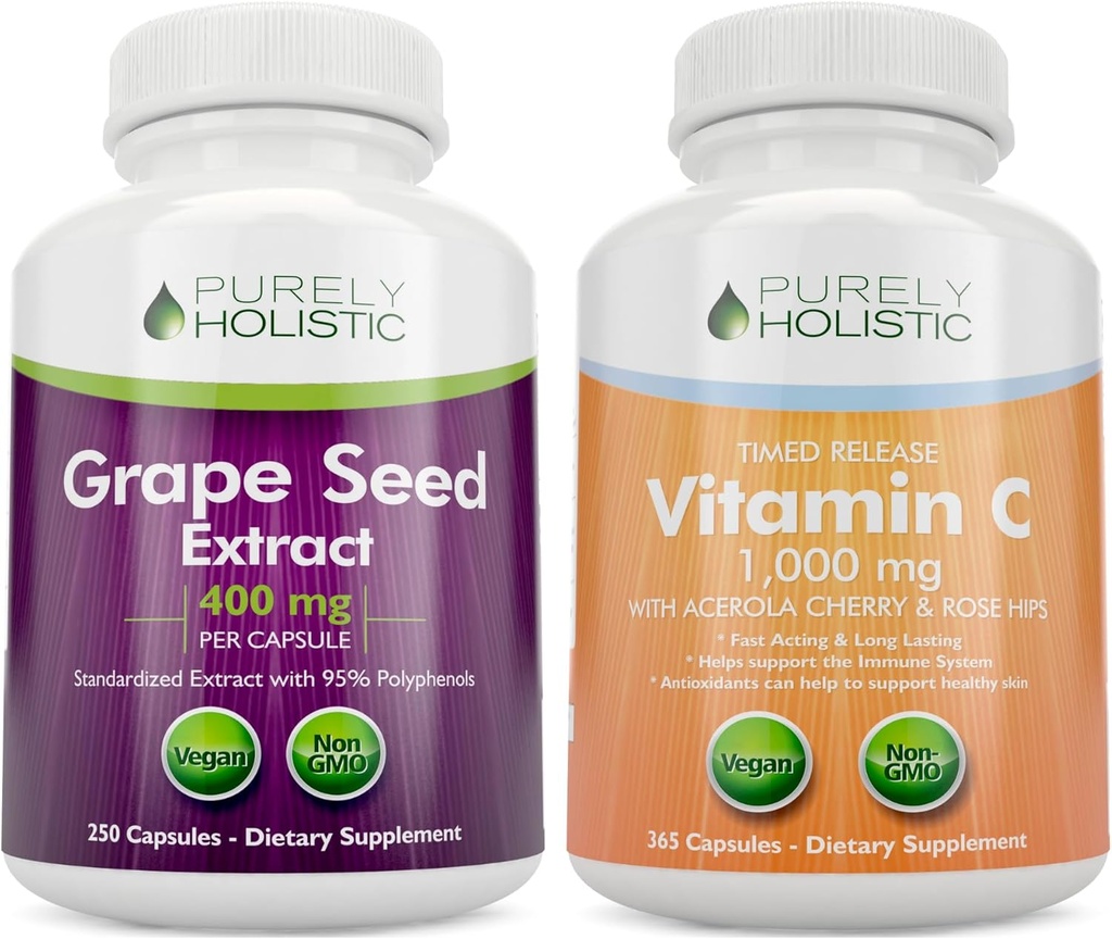 纯综合葡萄种子提取400mg +维生素C 1000mg 时间释放包 - 615 Vegan Capsules - 在美国制造