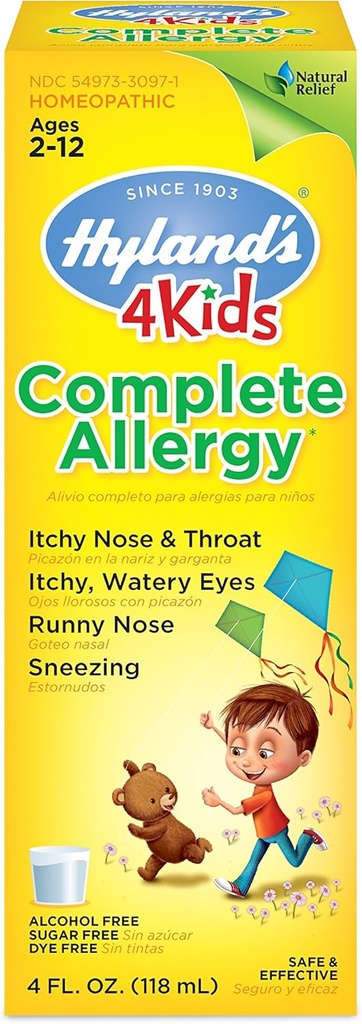 Hyland's Kids Allergy Medical 作者: 4 Kids Non Drowsy Childrens 完全过敏救济糖浆安全与自然 室内室外包装 May Vary, One Color, 4 Fl Oz